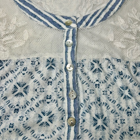 Sundance Blue & White Sheer Embroidered Bohemian Coastal Blouse Top Sz XXL - Picture 12 of 14